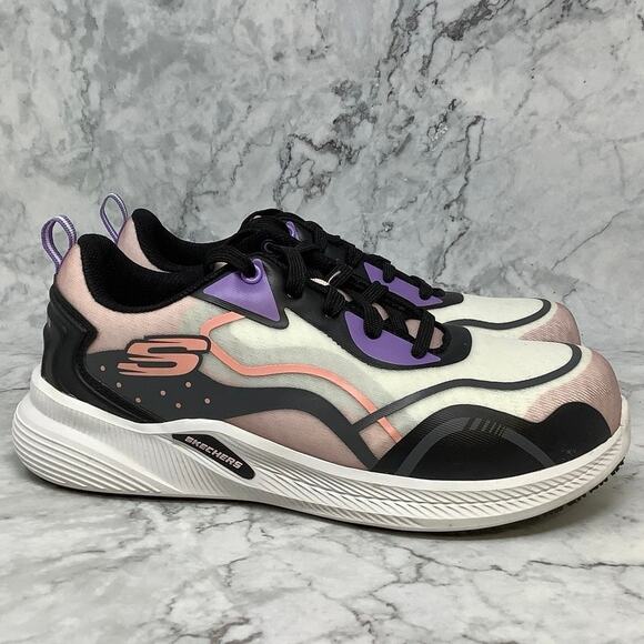 Skechers Size 9 White Black Multi Carbix Work Shoes Lace Up Composite Toe P16-19 - Picture 3 of 12